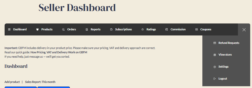 Overview of seller dashboard sections.