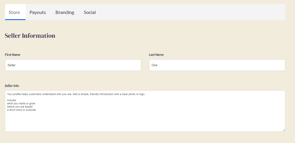 Fields for shop name, description and image.